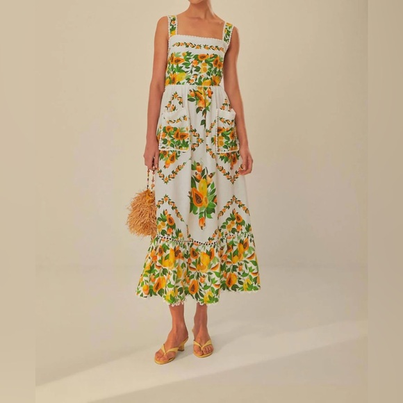 FARM Off-White Papaya Scarf Lenzing Ecovero Maxi Dress